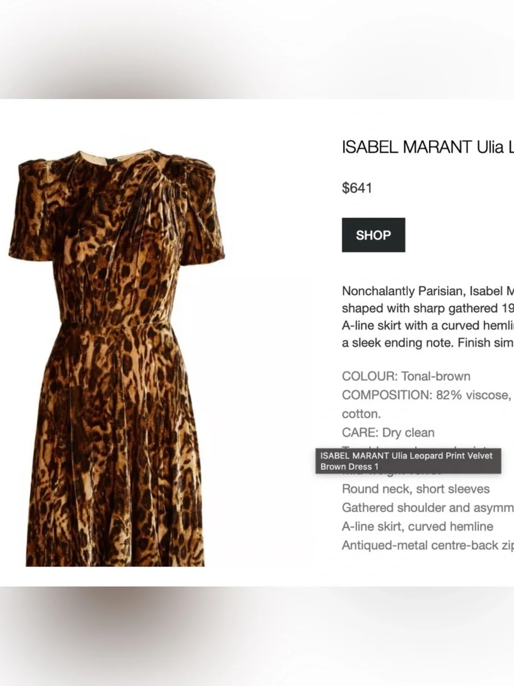 Isabel Marant Ulia Leopard Print Velvet Midi Dress Fauve Silk Size 42 US 8 10 - Picture 11 of 12